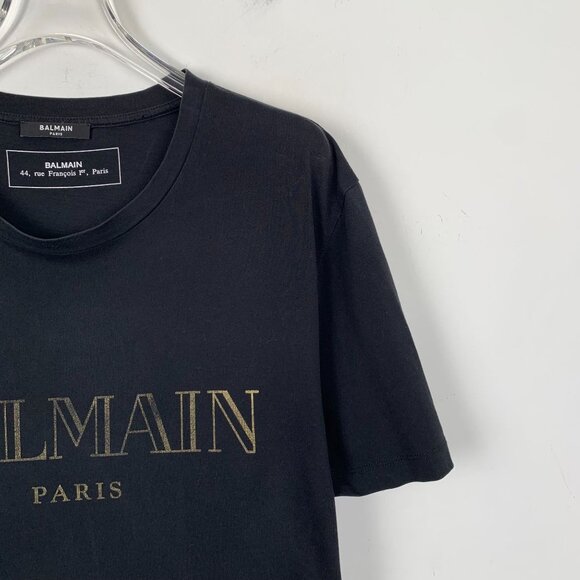 Balmain Black Logo Letter Printed Cotton Round-Neck Short-Sleeved T-Shirt XXL - Picture 6 of 7